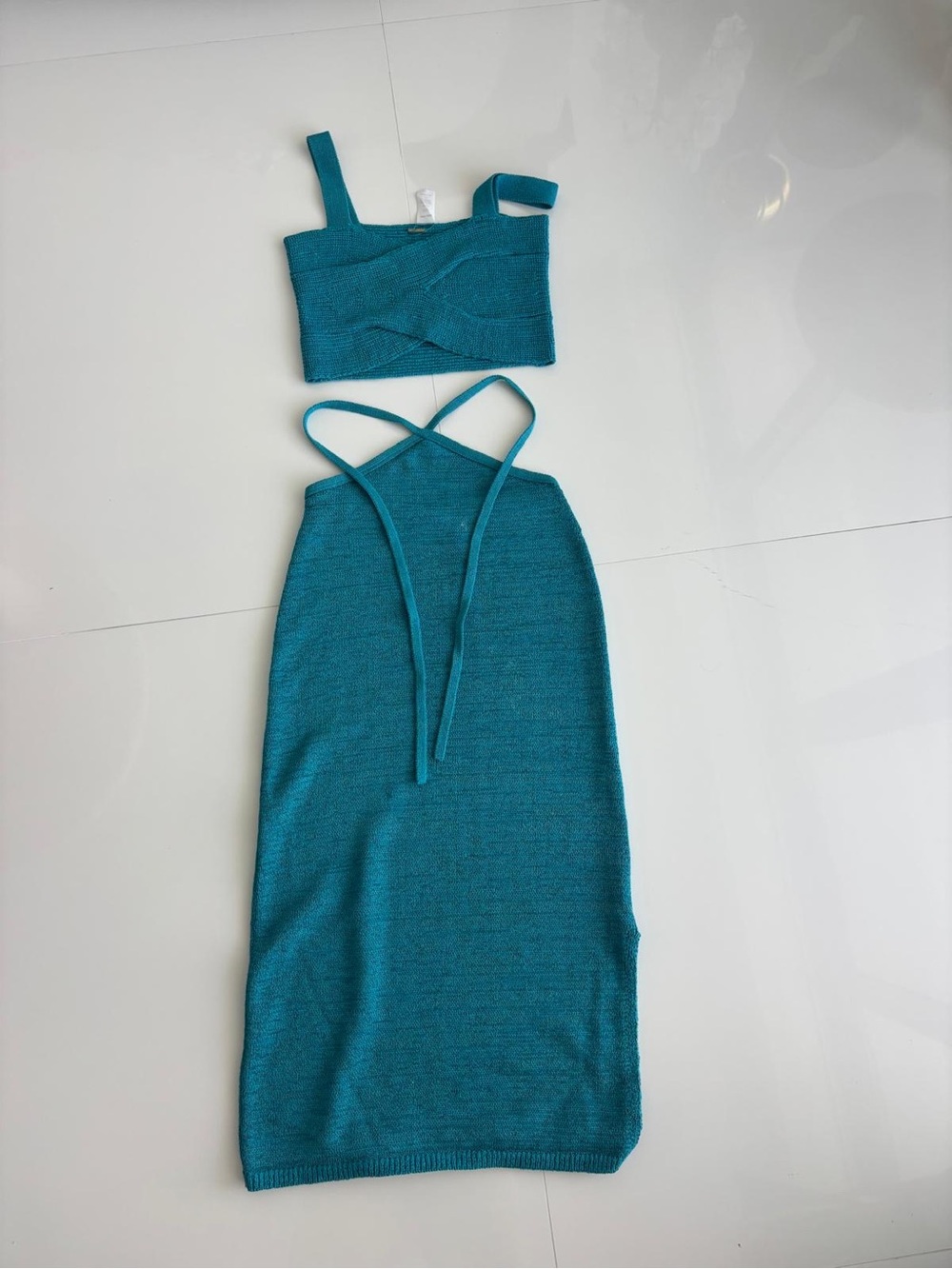 Cult Gaia Teal Knit Two-Piece Set (Crop Top + Midi Skirt)
Size M